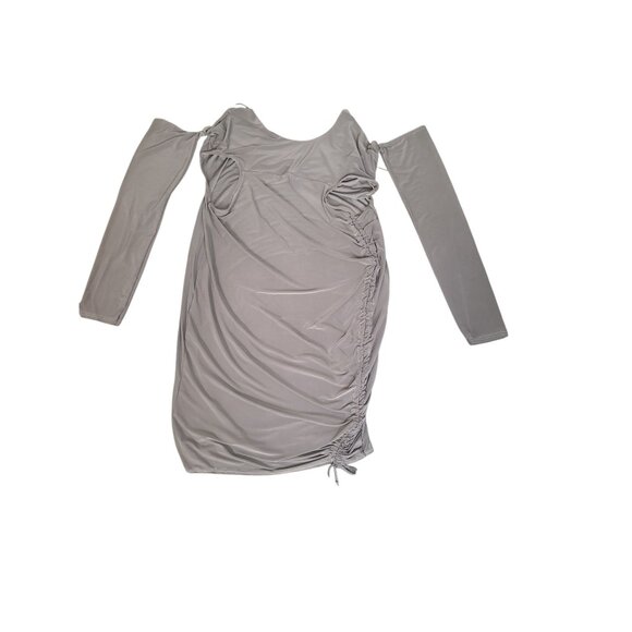 PrettyLittleThing Plus Silver Slinky Ruched Cut Out Midi Dress Size 22 - Picture 5 of 7